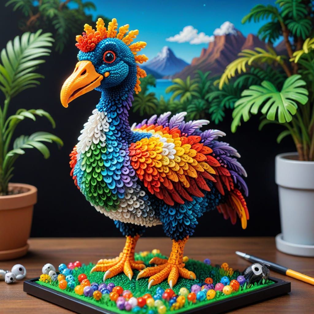 Colorful Dodo in 2D Perler Bead Art
