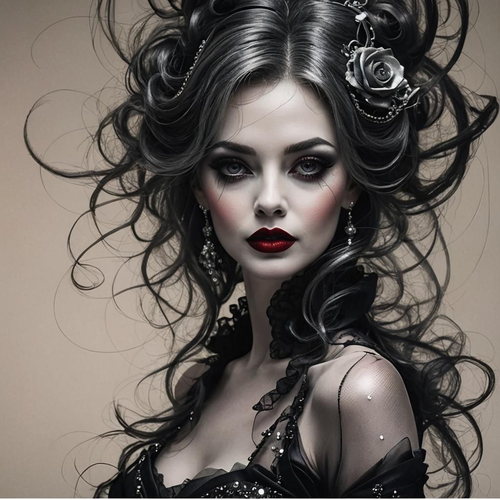 Elegant Woman with Grey Hair and Opera Gloves