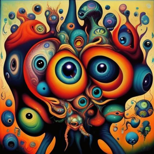 Surreal Creatures with Piercing Eyes in Oil Painting