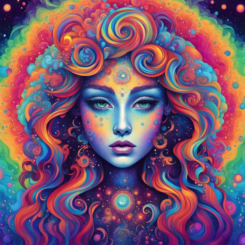 Harlequin Barbie in Cosmic Nebula, Holographic Art