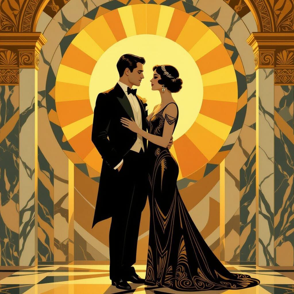 Art Deco Lovers Under Golden Sun