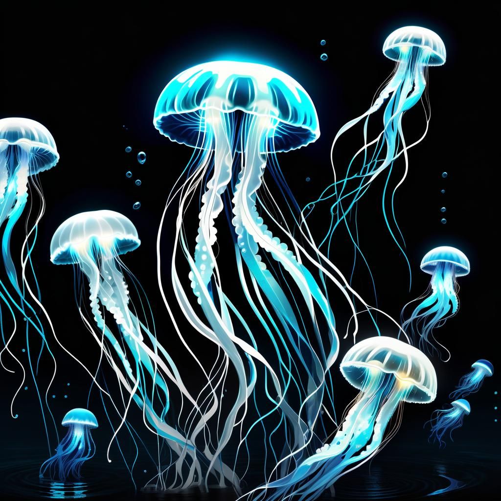 Bioluminescent Jellyfish in Neon 3D Digital Art