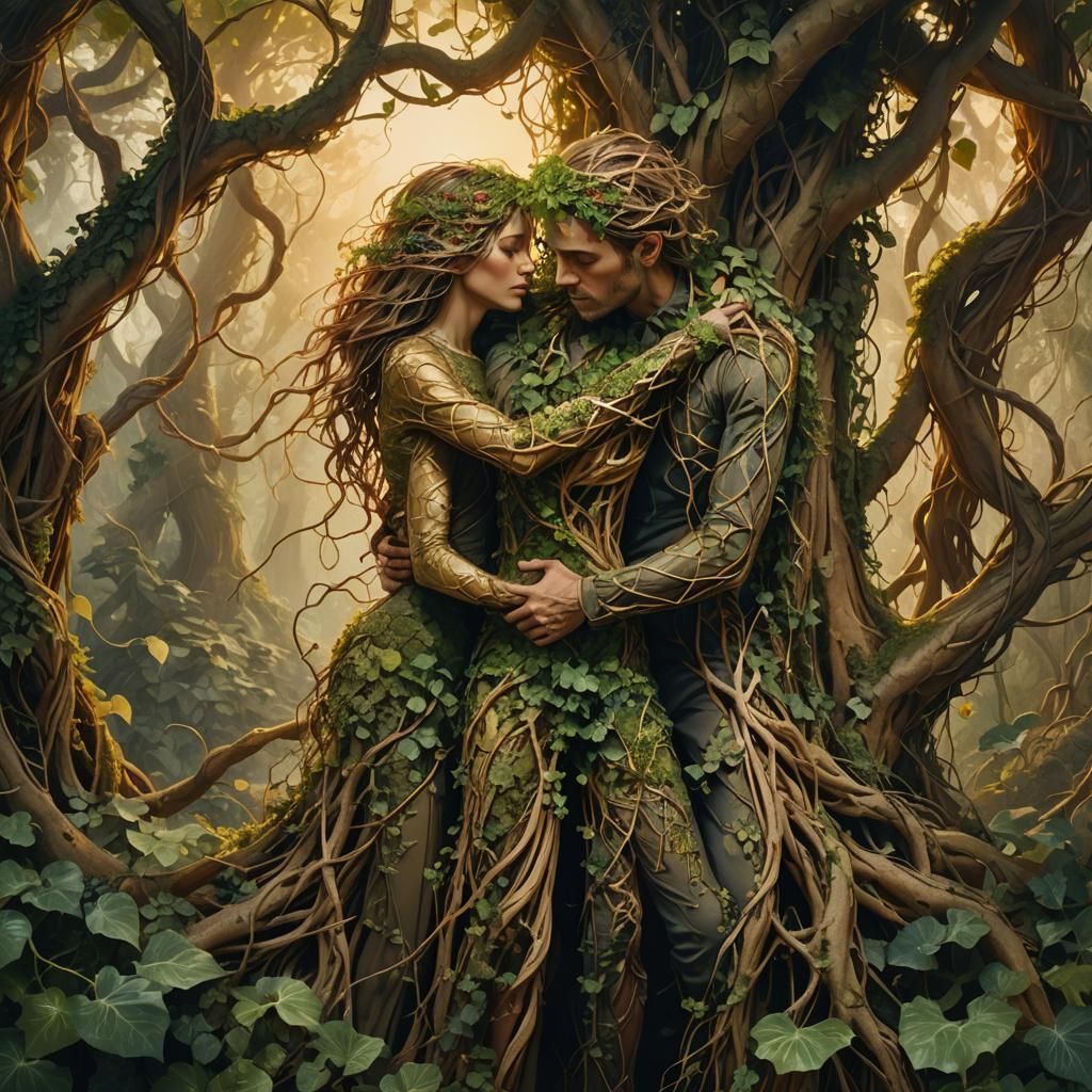 Surrealist Embrace: Love Rooted in Nature's Beauty