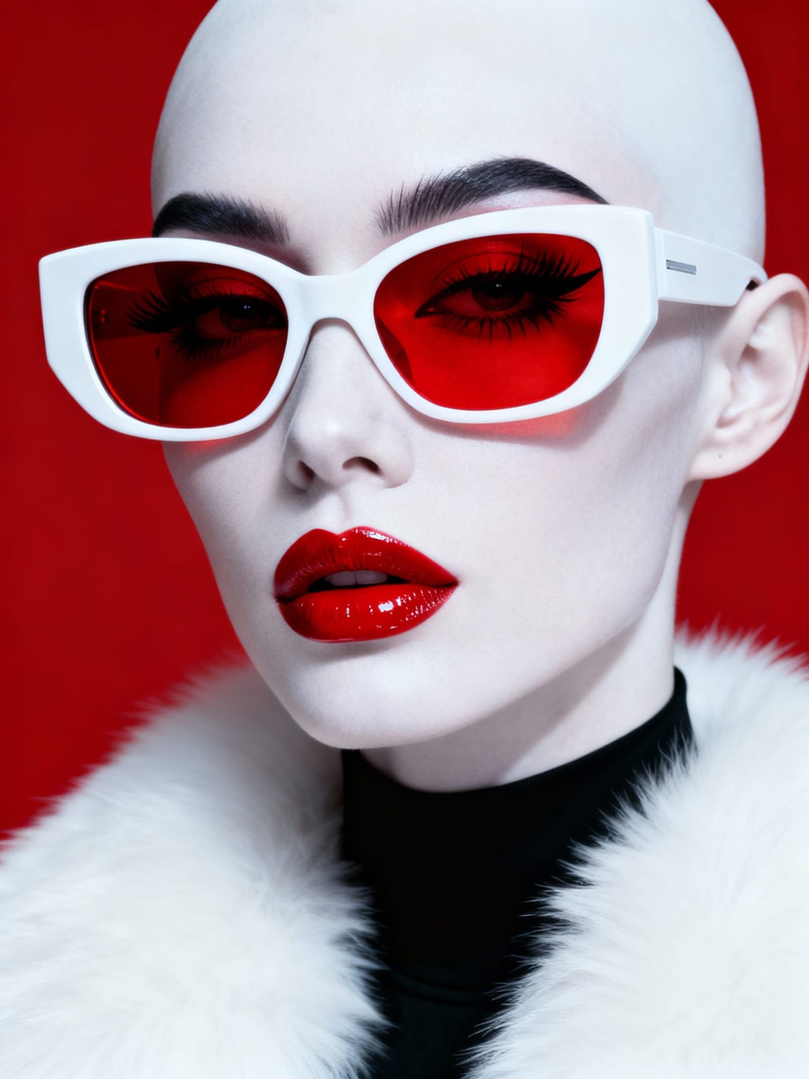 Futuristic Model with Red Sunglasses and Fur