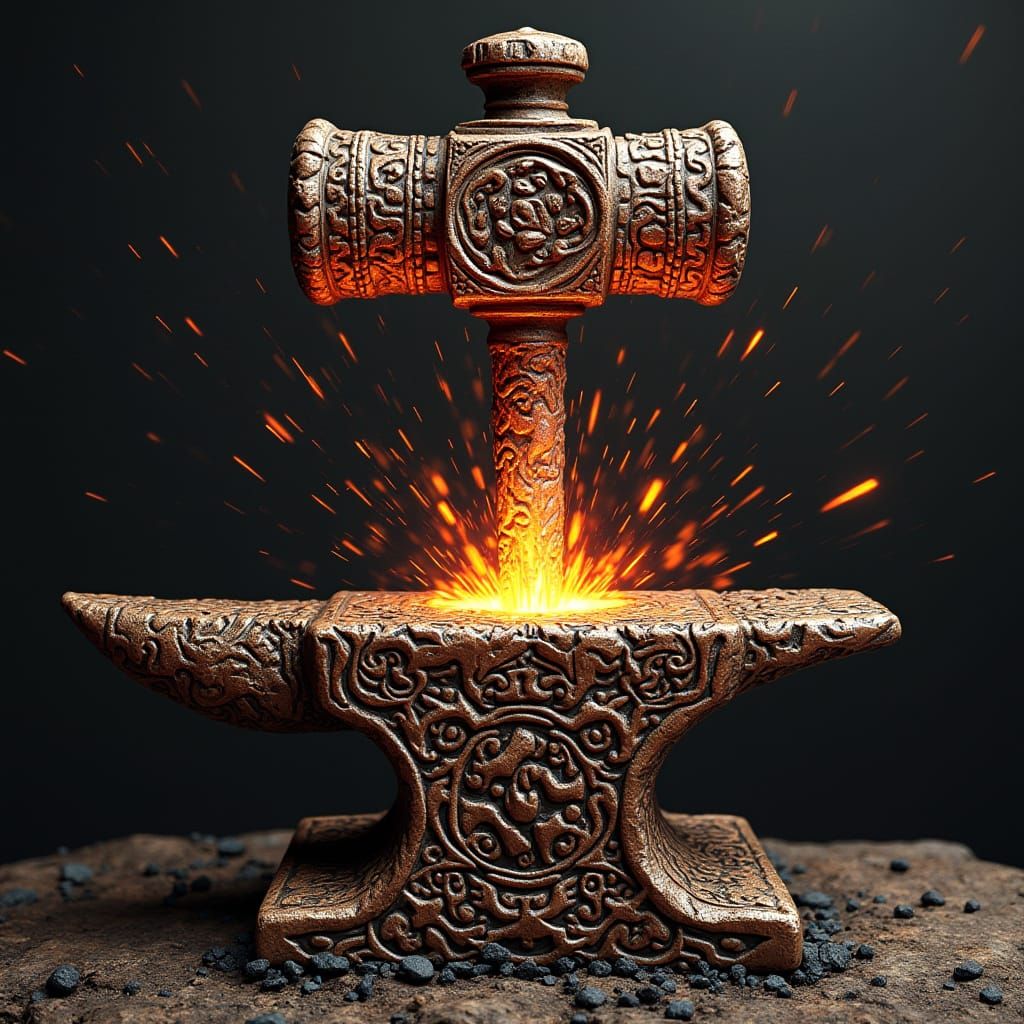 Detailed Fractal Forge Hammer and Anvil in 3D