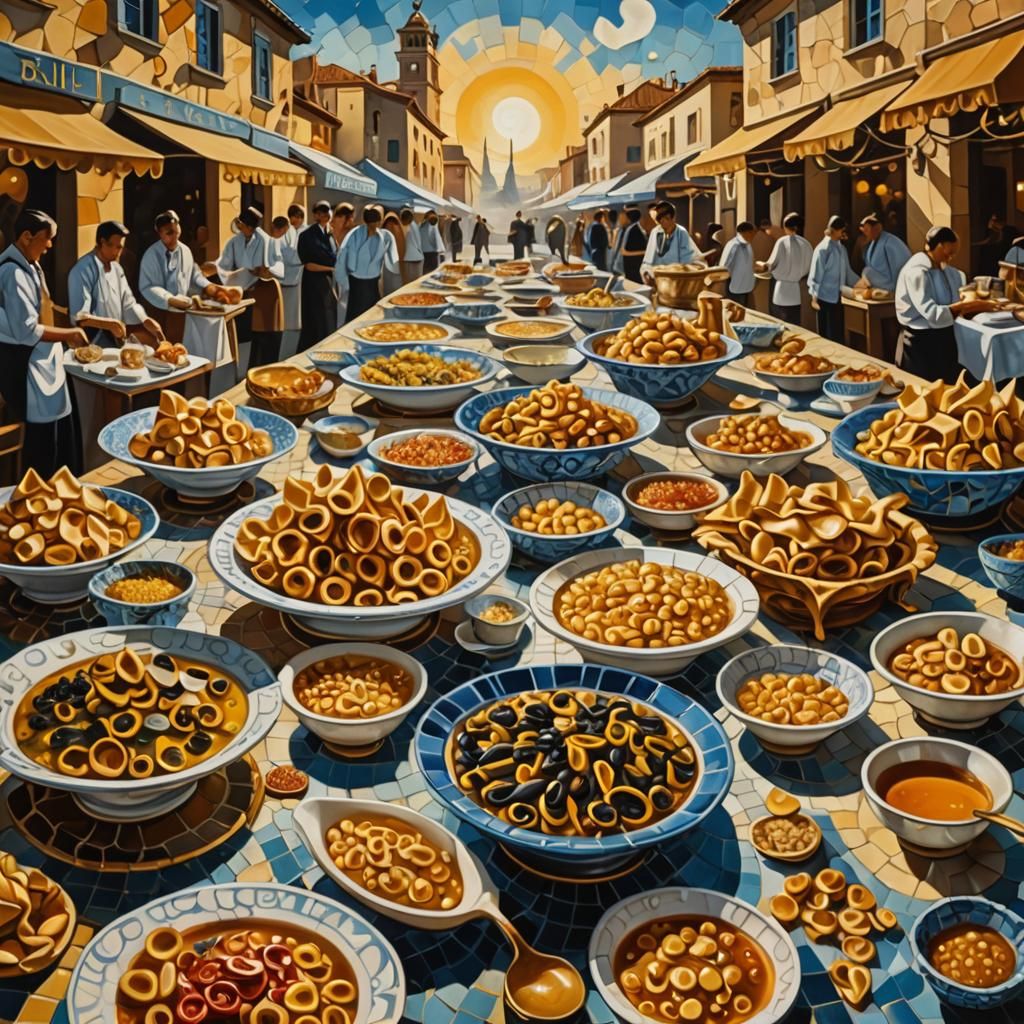 Surreal Market Square in Mosaic Style