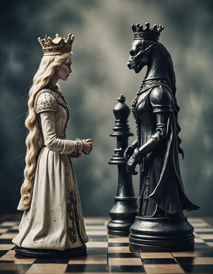 Dramatic Chess Queens in Cinematic Style