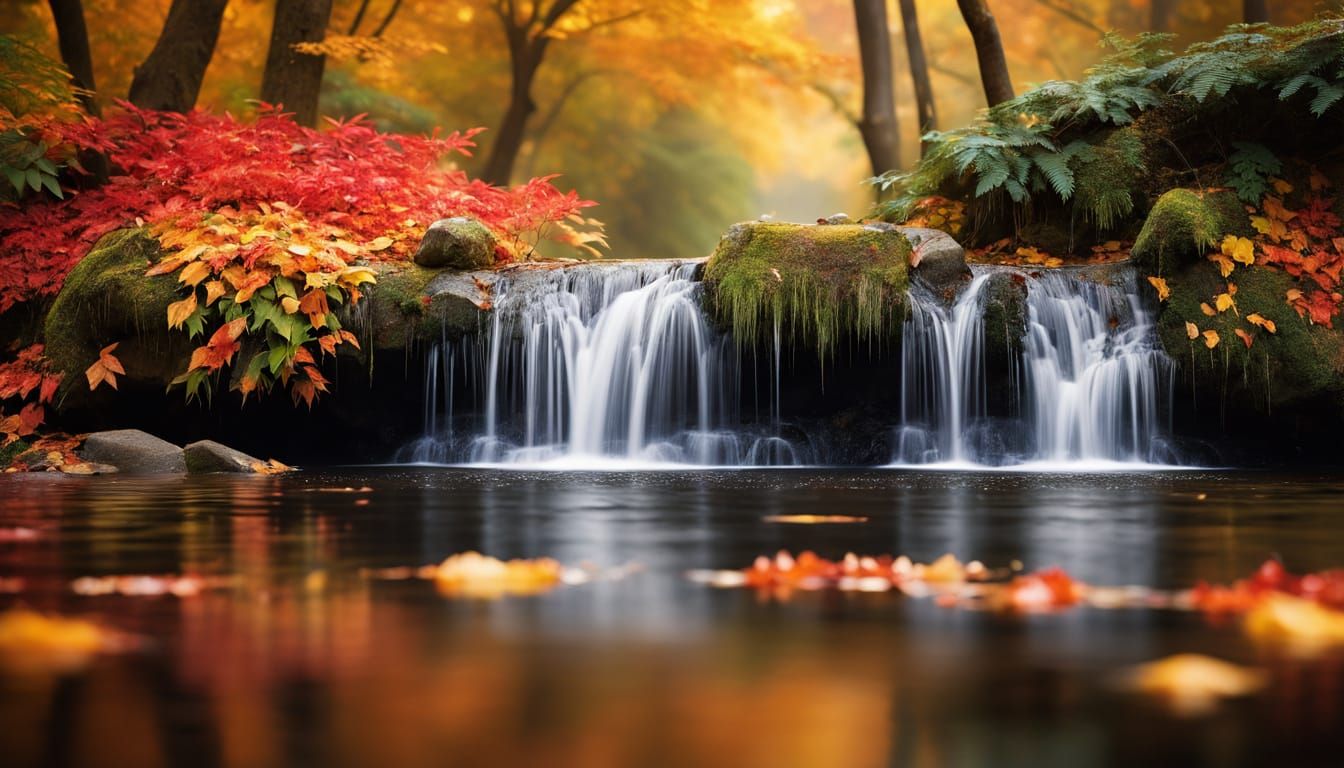 Miniature Autumn Waterfall in Macro Photography Style