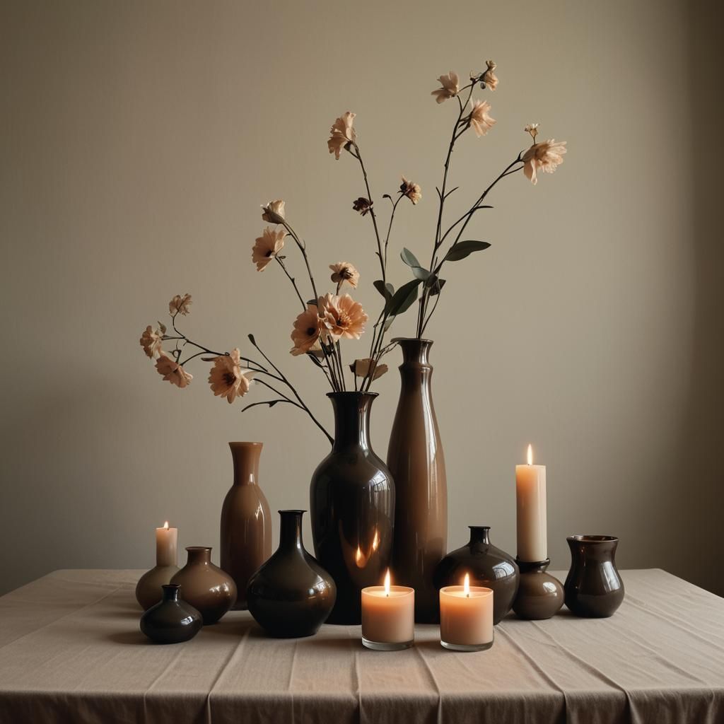 Warm Still Life with Flowers in Morandi Style