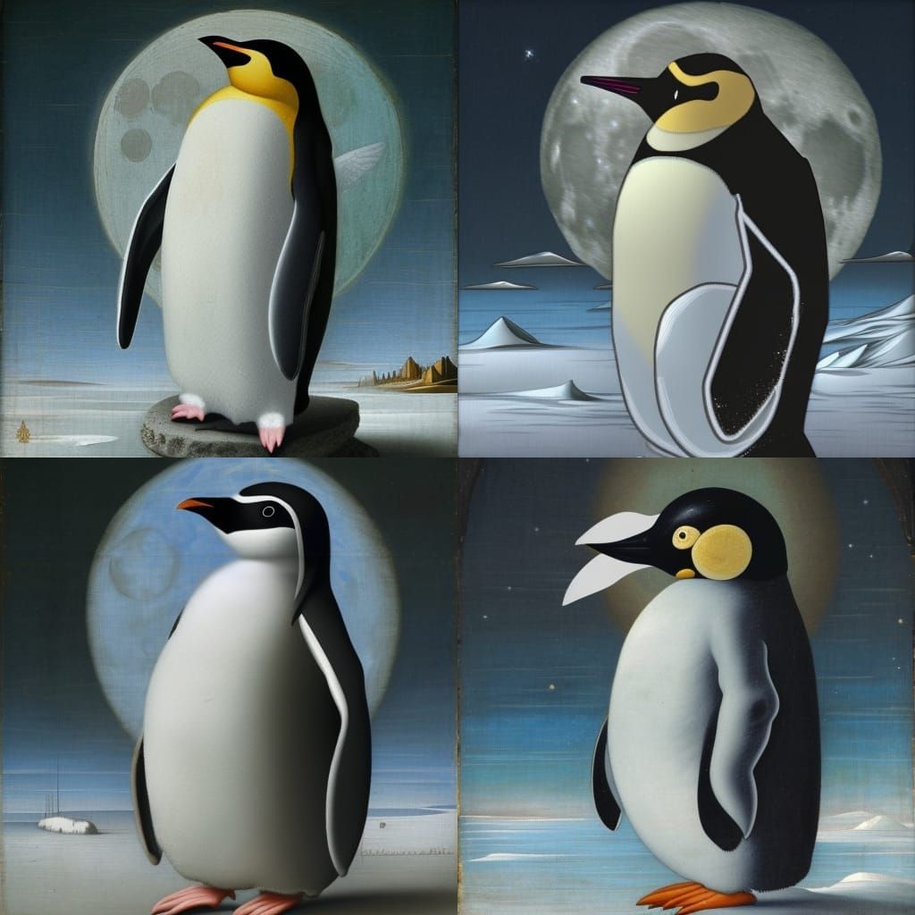 Renaissance Lunar Penguin Digital Painting