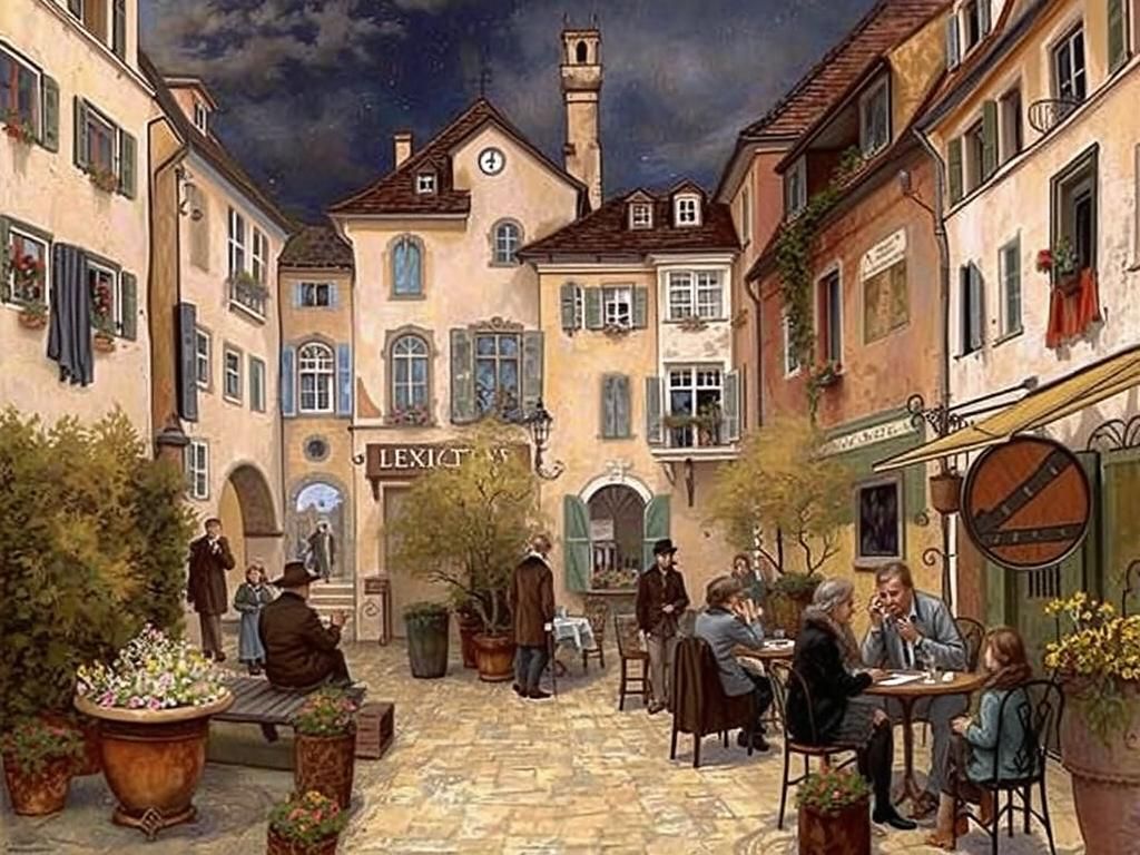 German Courtyard Scene in a Fantastical Style