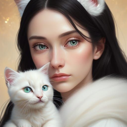 Amy Judd and Kitten in Vibrant Oil Painting Style