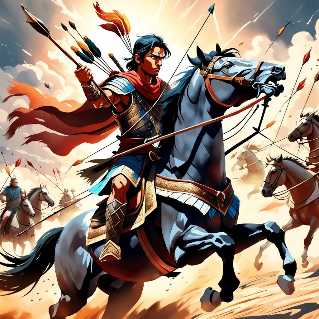 Ancient Indian Archer on Horseback in Battle