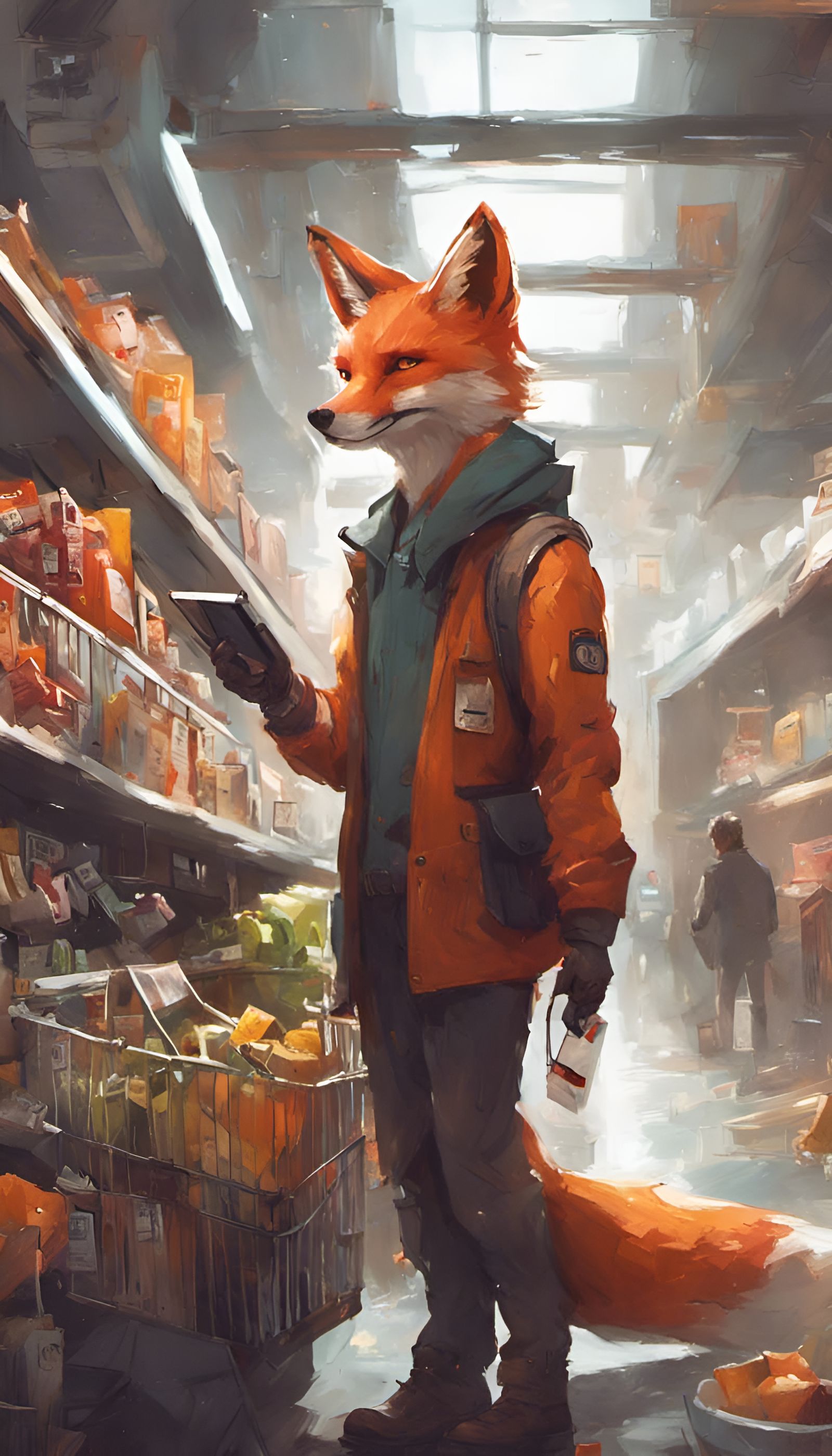 Fox Cashier in Supermarket: Fantasycore Artwork