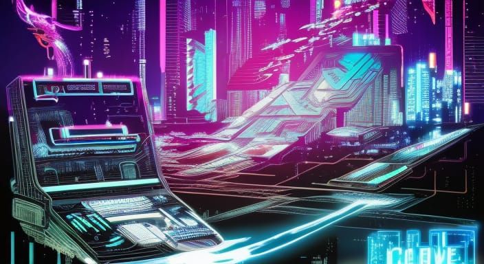 Holographic Cyberpunk Terminal: Man and Machine