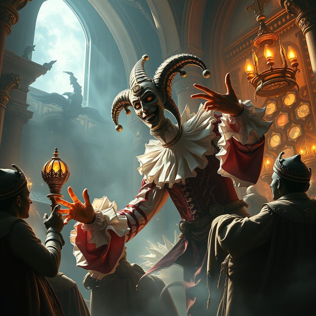 Epic Cosmic Jester Delights Royal Court in Cinematic Digital...