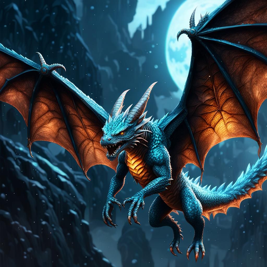 Icy Furry Copper Dragon Bat Digital Painting