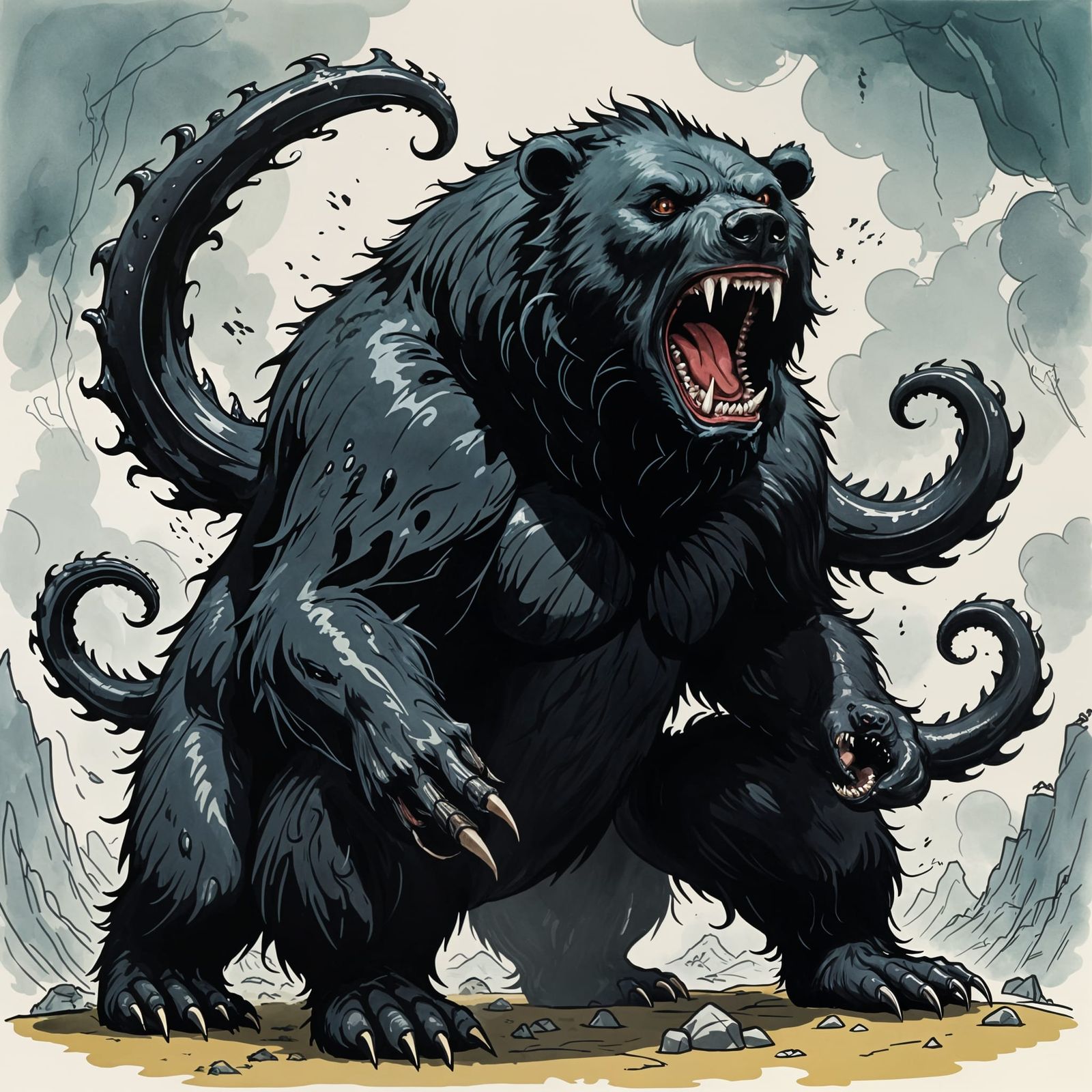 Monstrous Bear in Dark Fantasy Landscape