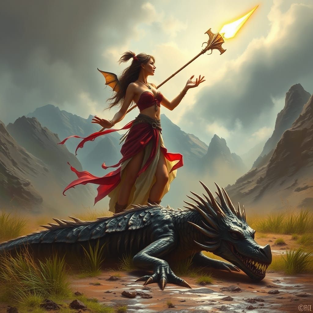 Priestess Summons Light Against Dragon on Battlefield