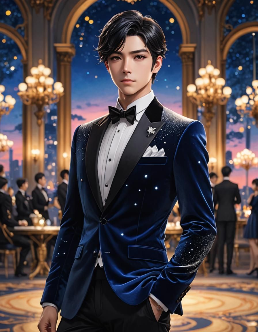 High Contrast Watercolor in Velvet Blue Ballroom Suit
