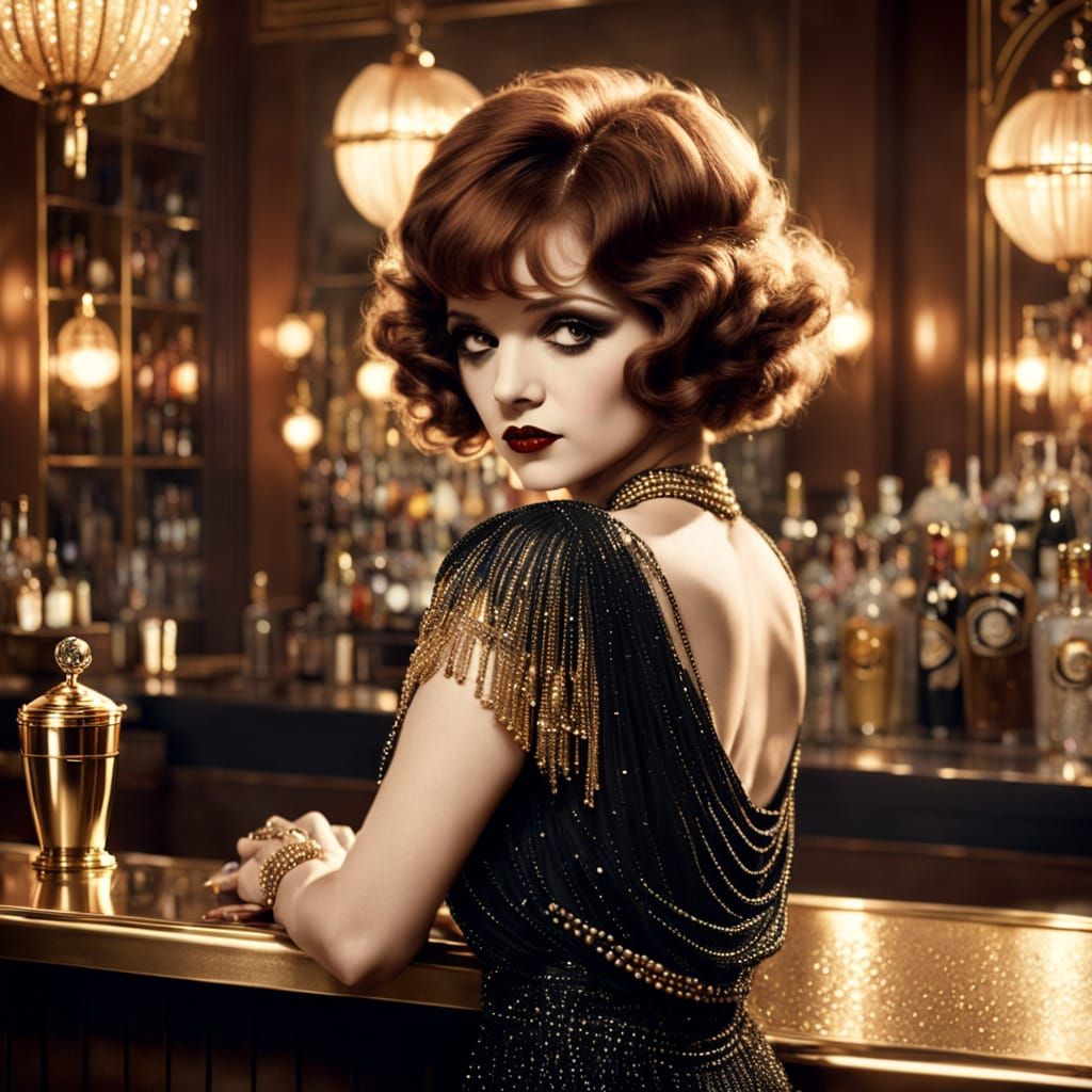 Flapper Girl in 1920's Speakeasy, Art Deco Style