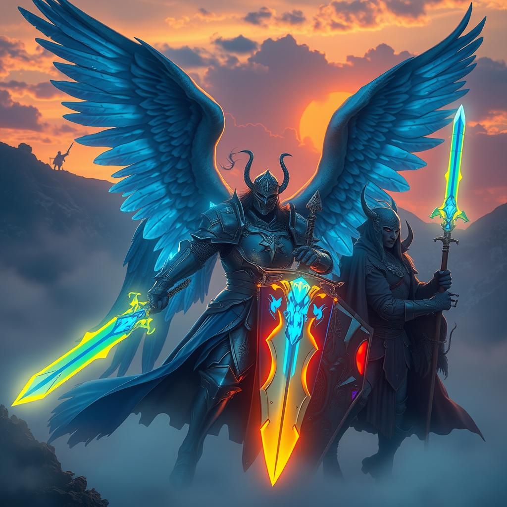 Angelic Demon Knights with Glowing Weapons