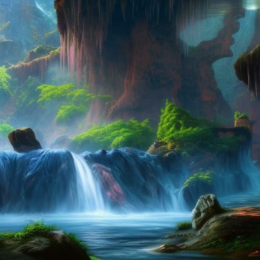 Fantastical Waterfall in Detailed Matte Painting