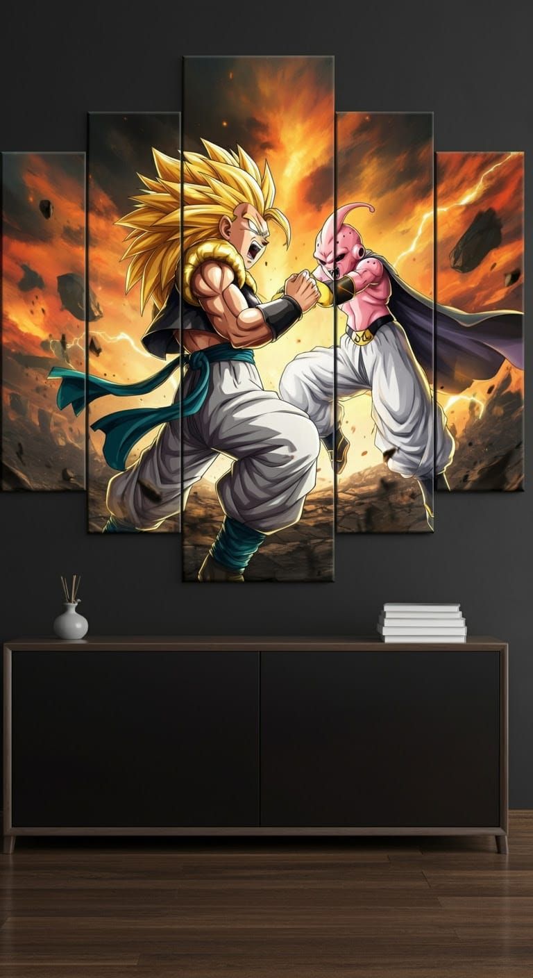 Epic Anime Art of Super Saiyan 3 Gotenks vs Majin Buu in Apo...