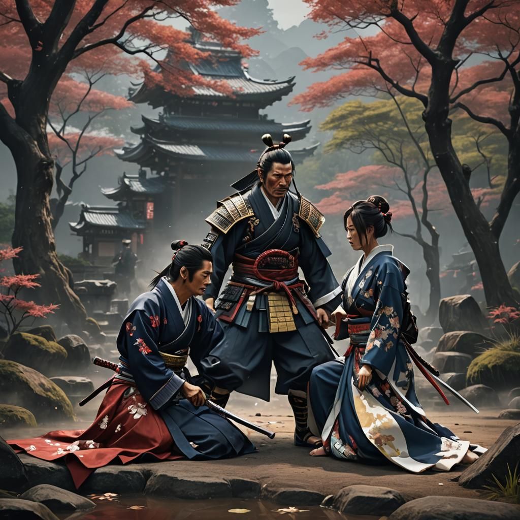Samurai Harakiri Scene in Artstation Style