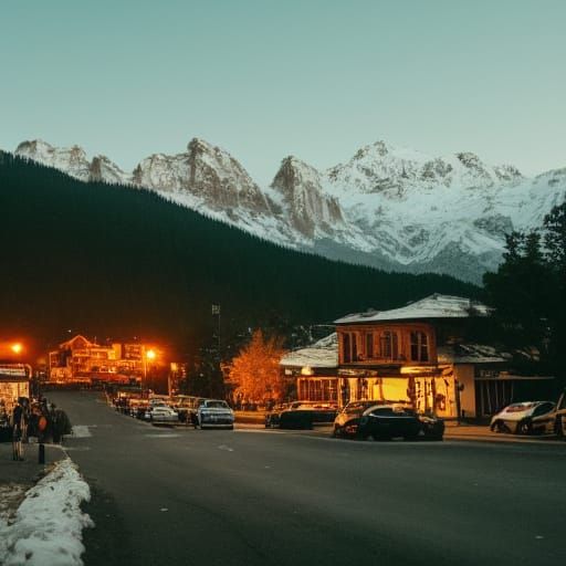 Nighttime View of a Mountain Town
