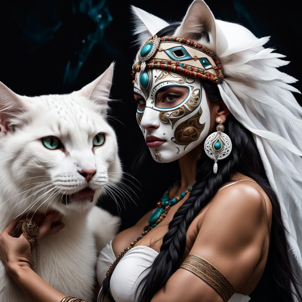 White Cat Shaman Mask Battles Dark Shadow