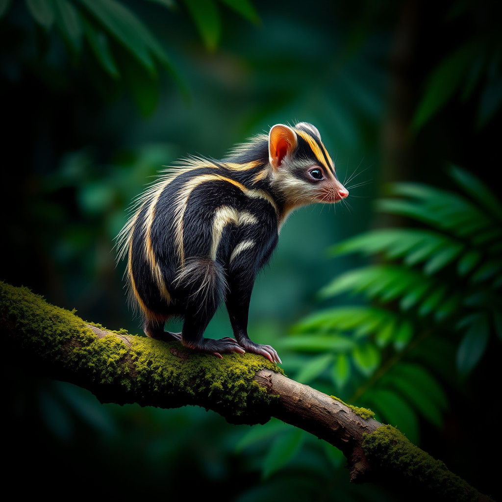Lowland Streaked Tenrec in Lush Rainforest