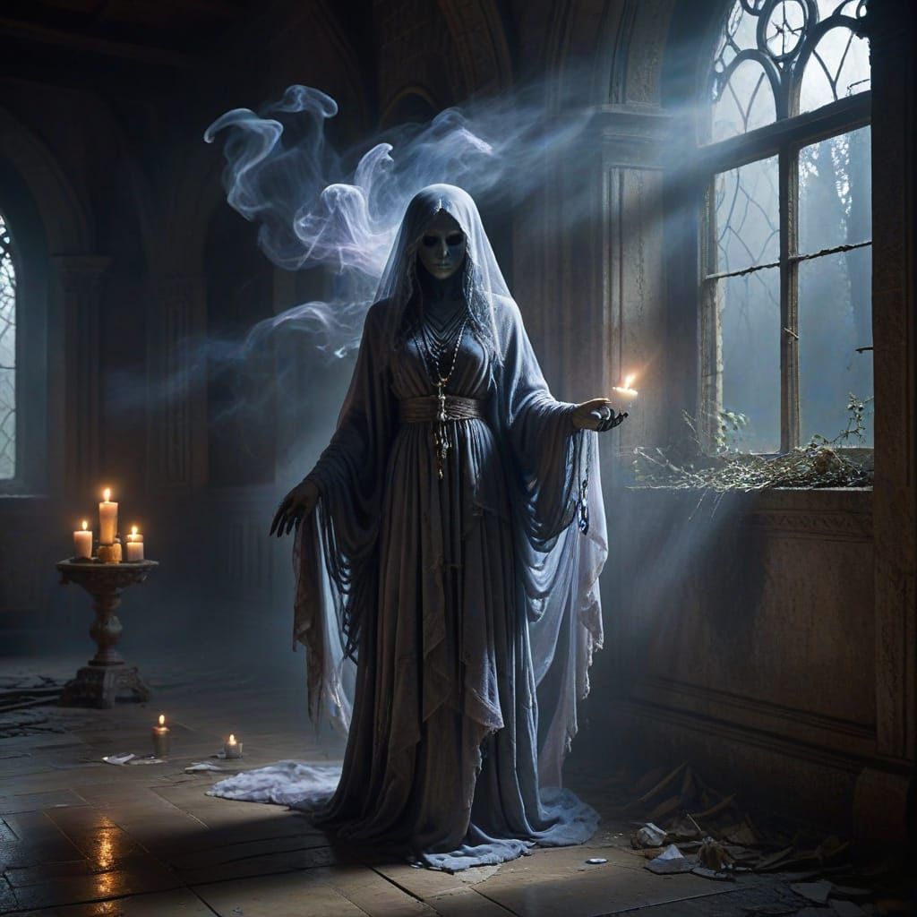 Ghostly Figure in Abandoned Church