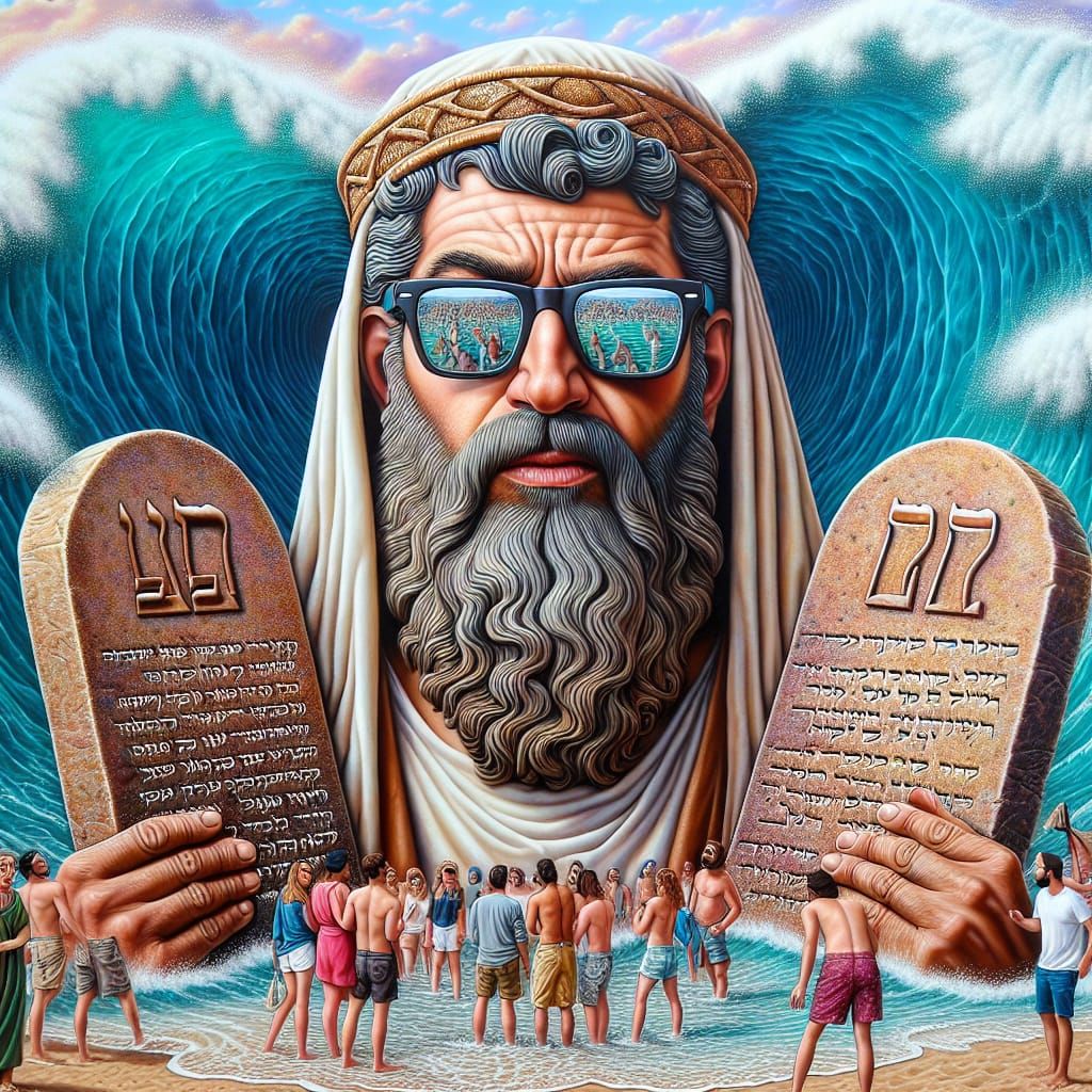 Moses with Sunglasses Parting the Sea