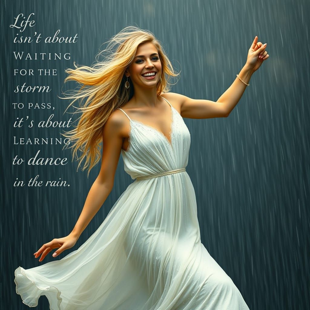 Vivacious Woman Dances in the Rain with Joyful Abandon