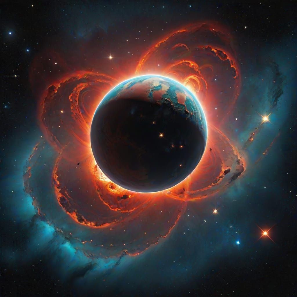 Three Giant Planets Orbit a Red Sun in Sci-Fi Style