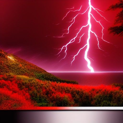 Glowing Red Tree in Lake at Night