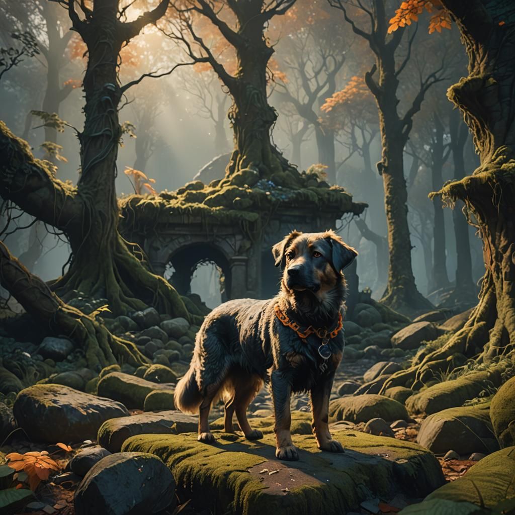 Dog in Mystical Forest Concept Art