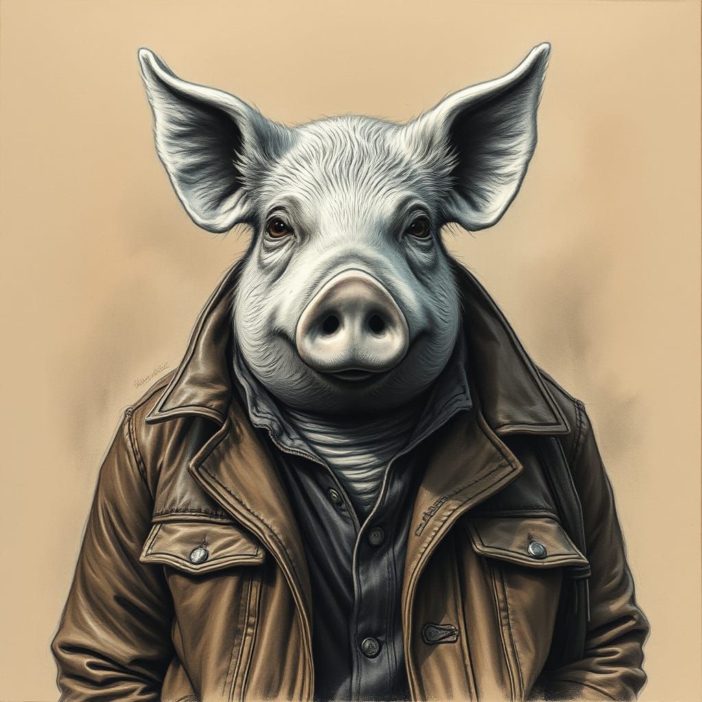 Charcoal Drawing of Pigman in Earthy Tone