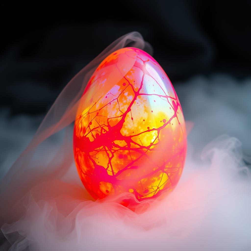 Iridescent Abstract Egg Radiates Kaleidoscopic Colors