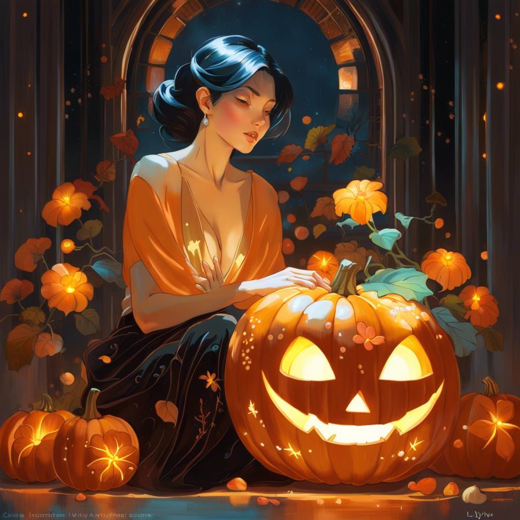 Detailed Pumpkin Carving with Luminescent Particles