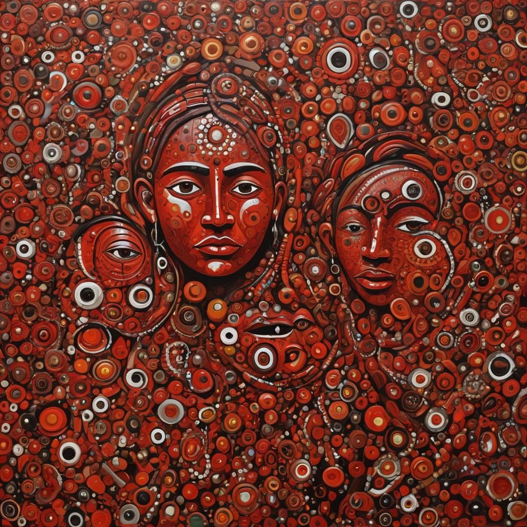 Abstract Faces in Aboriginal Dot Art Style