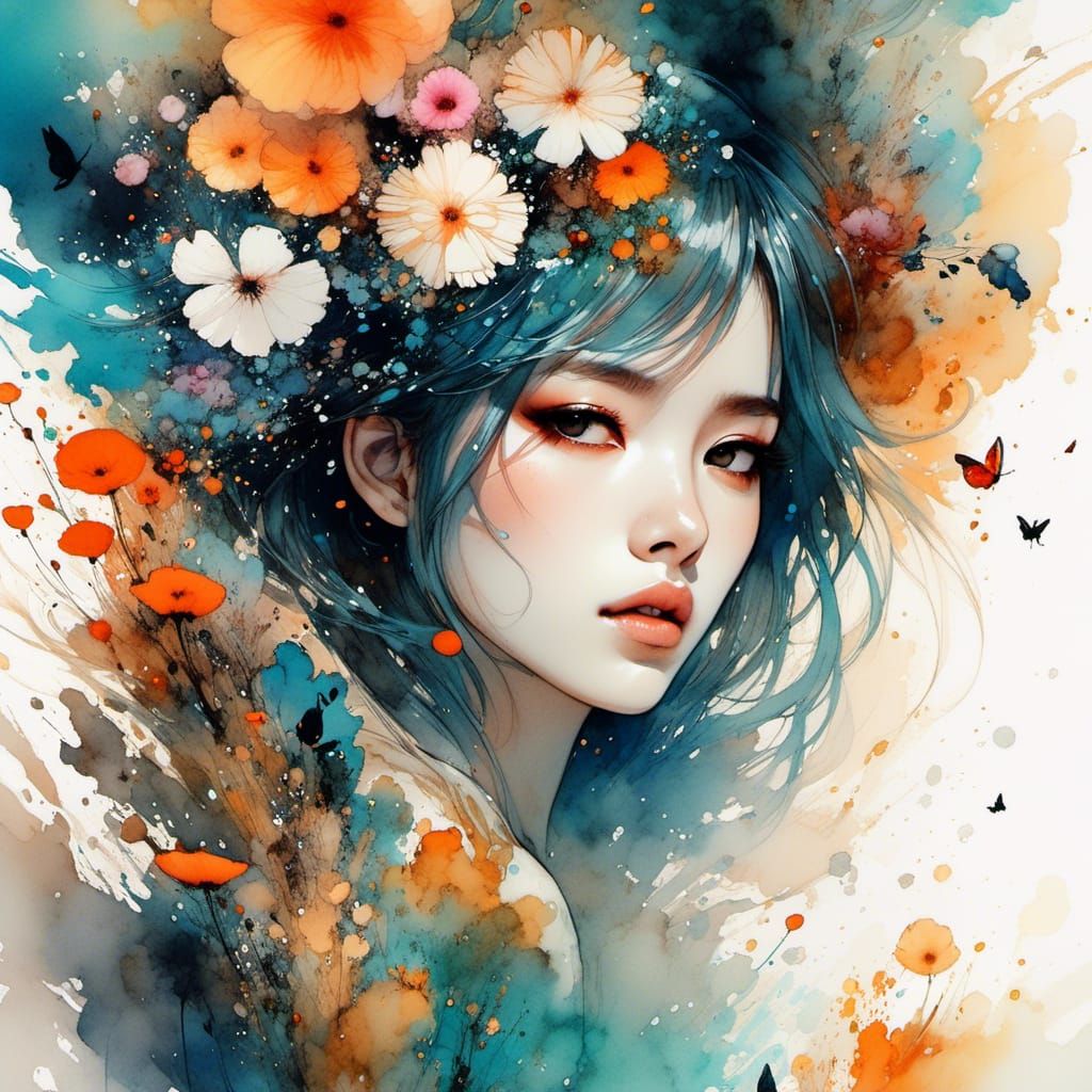 Flowery Field Anime Watercolor With Poem
