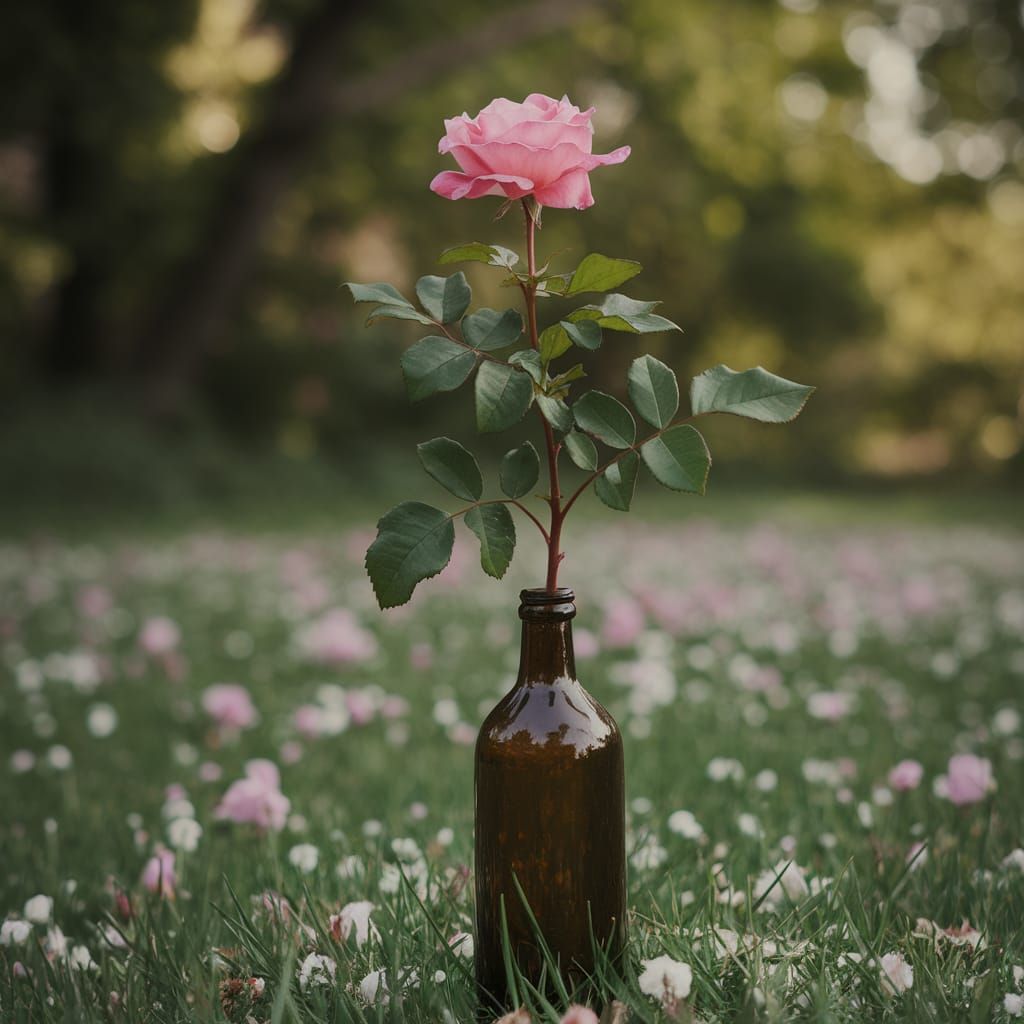 Wild Rose Growing From Old Bottle