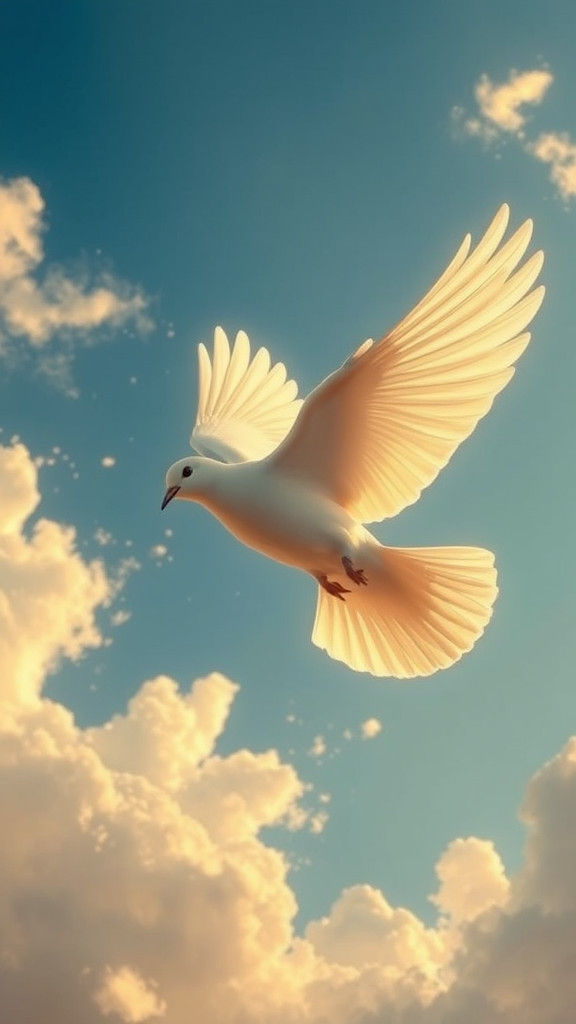 Dove in Flight with Golden Light