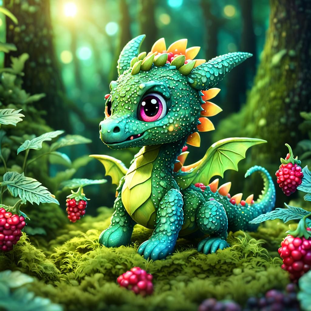 Kawaii Plant Dragon in Enchanted Forest