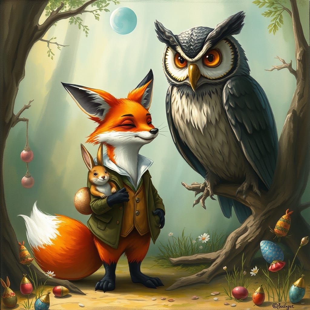 Fox Caught Stealing in Wonderland, Watercolor Style