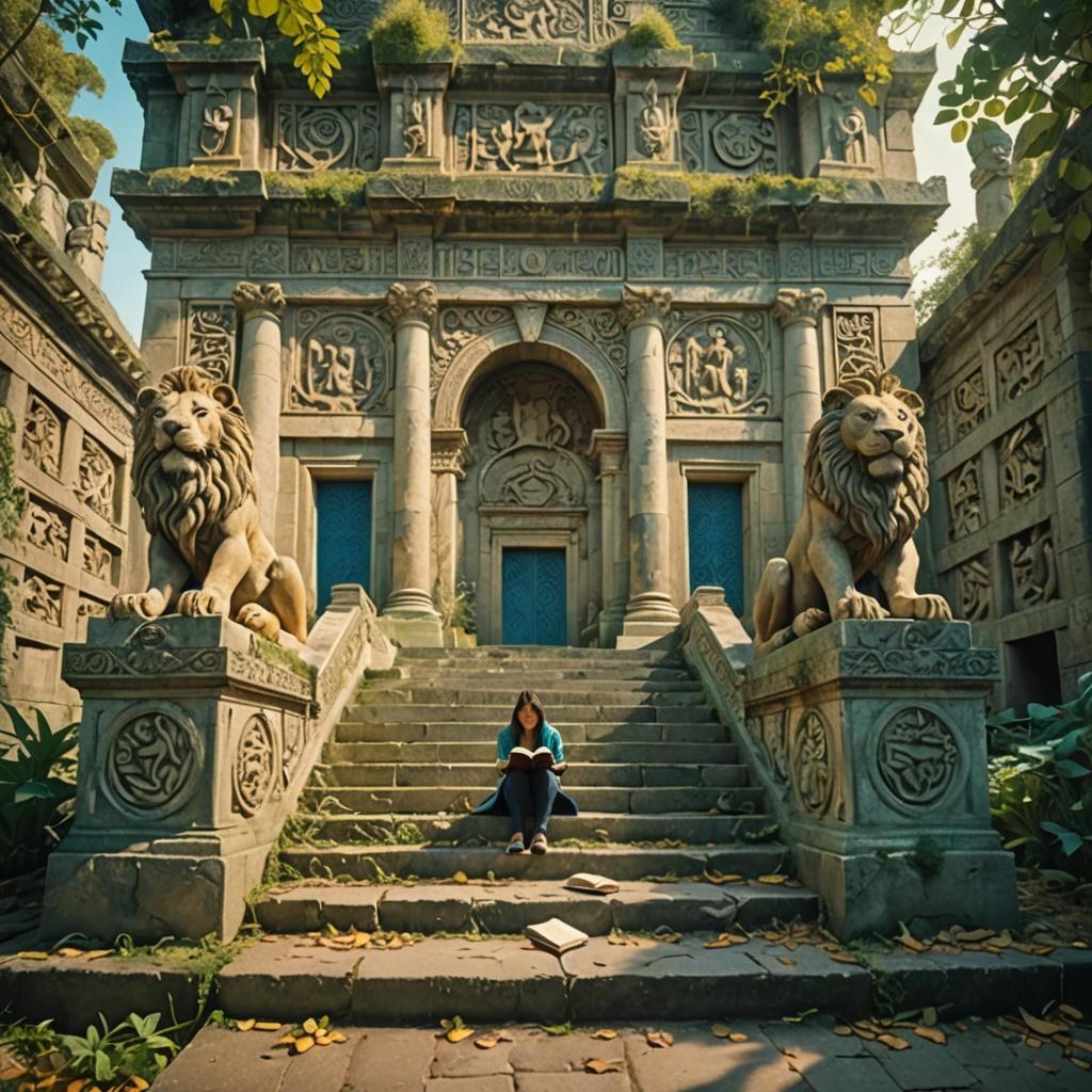Surreal Reader in Ancient Lion Temple