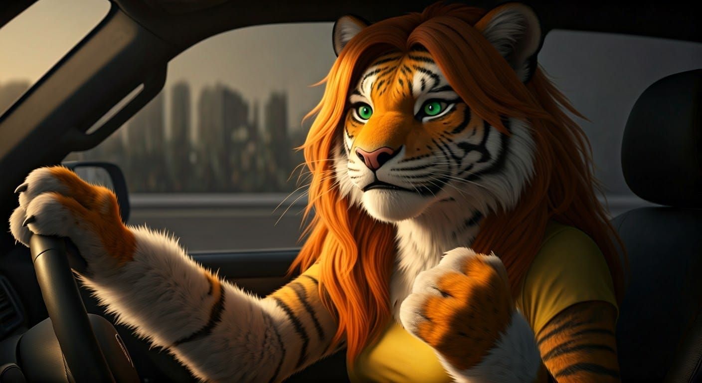 Frustrated Tigress Behind the Wheel in a Cinematic Traffic J...
