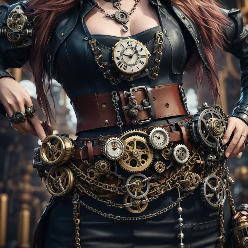 Steampunk Waist Detail with Clocks and Chains